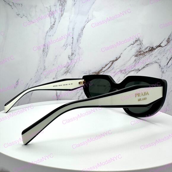 New PRADA Sunglasses Black White Talc Gold Symbole Oval Cat Eye Womens main image 14